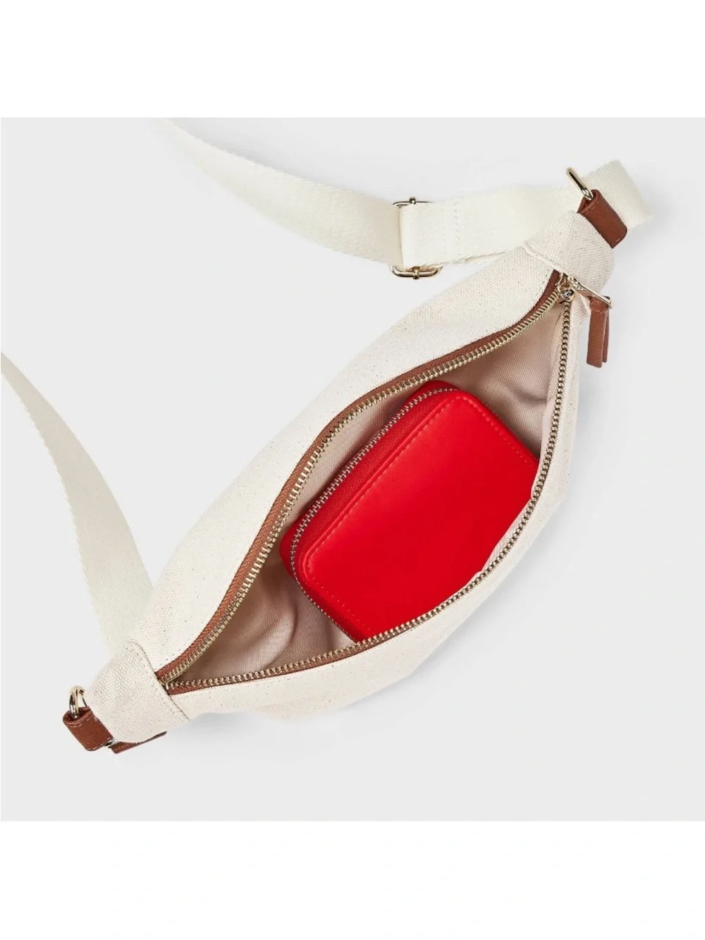 Universal Thread Cream Canvas Crossbody Belt Bag with Brown Trim
